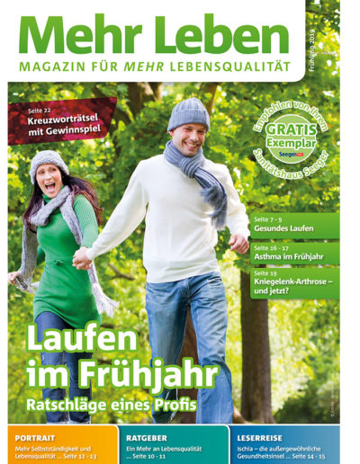 Zeitschrift Mehr Leben - Ausgabe vom Frühling 2019 - Laufen im Frühjahr - Ratschläge eines Profis - Im Gespräch mit Dr. med. Karsten Just - Titelbild